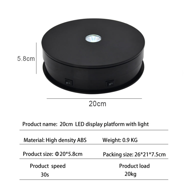 20cm Electric Rotating Turntable Display Stand LED Light Video Shooting Props Turntable, Power Plug:110V US Plug(Black) by bashfashion