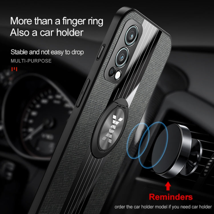 For OnePlus Nord 2 5G XINLI Stitching Cloth Texture TPU Phone Case with Ring Holder(Blue) by XINLI