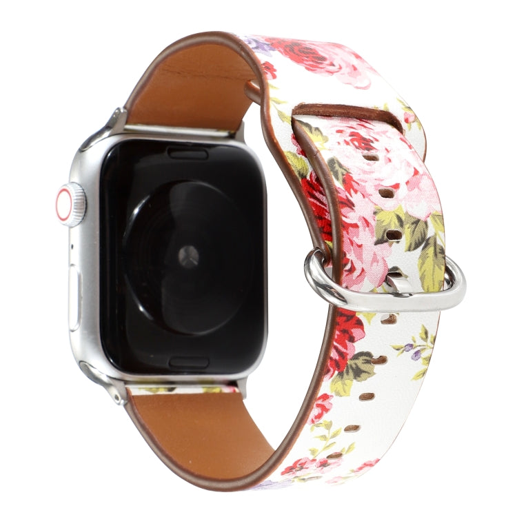 For Apple Watch Series 7 41mm / 6 & SE & 5 & 4 40mm / 3 & 2 & 1 38mm Floral Strap Watch Band(White Pink) by bashfashion