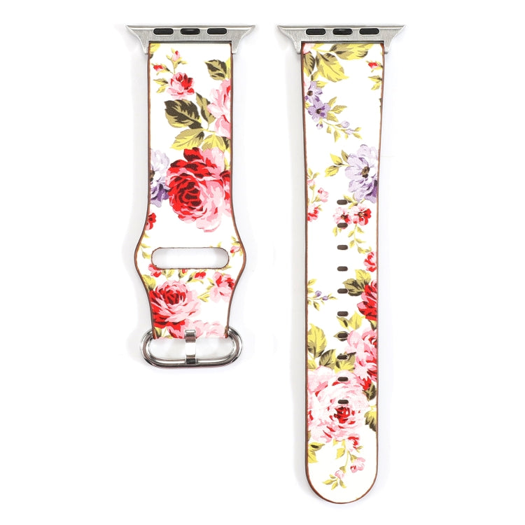 For Apple Watch Series 7 45mm / 6 & SE & 5 & 4 44mm / 3 & 2 & 1 42mm Floral Strap Watch Band(White Pink) by bashfashion