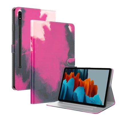 For Samsung Galaxy Tab S9+ Watercolor Pattern Flip Leather Tablet Case(Berry Color) by bashfashion