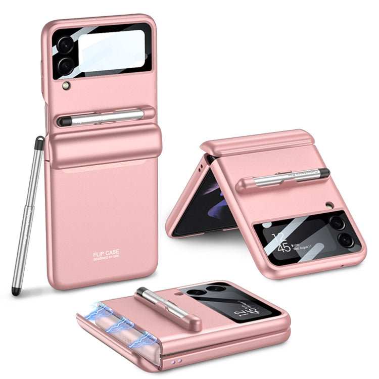 For Samsung Galaxy Z Flip4 GKK Magnetic Full Coverage Phone Flip Case with Pen(Pink) by GKK