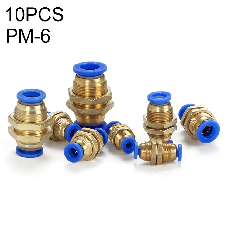 PM-6 LAIZE 10pcs PM Bulkhead Straight Pneumatic Quick Connector by LAIZE