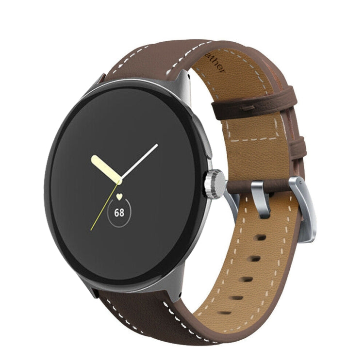 For Google Pixel Watch Pointed Tail Stitching Genuine Leather Watch Band(Coffee) by bashfashion