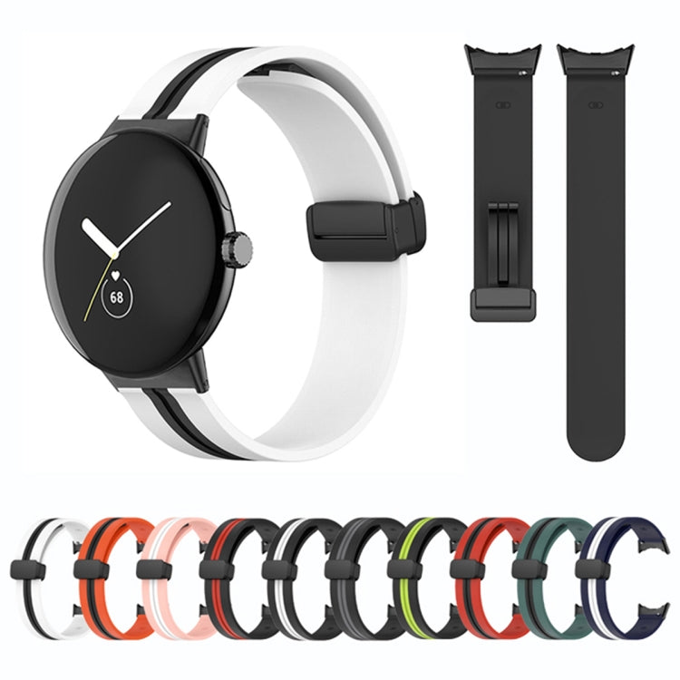 For Google Pixel Watch Two-color Folding Buckle Silicone Watch Band(Black White) by bashfashion