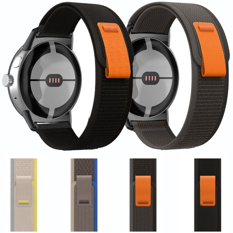 For Google Pixel Watch Loop Black Connector Nylon Watch Band(Beige White) by bashfashion