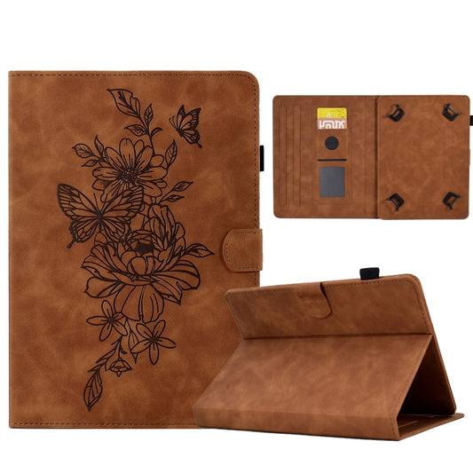 For 7 inch Tablets Peony Butterfly Embossed Leather Tablet Case(Brown) by bashfashion