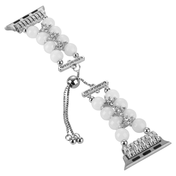 Double Row Beads Telescopic Chain Watch Band For Apple Watch Series 9&8&7 41mm / SE 3&SE 2&6&SE&5&4 40mm / 3&2&1 38mm(Agate White) by bashfashion