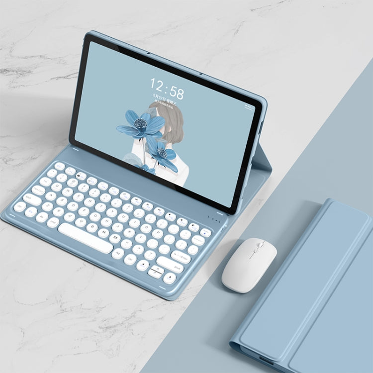 For Lenovo Tab M10 Plus 10.6 3rd Gen 2022 YM-LX106 Round Key Detachable Bluetooth Tablet Keyboard Leather Case with Mouse(Blue) by bashfashion