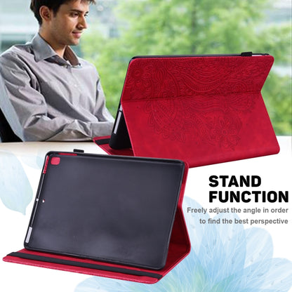 For Samsung Galaxy Tab S9 / S9 FE Peacock Embossed Pattern Leather Tablet Case(Red) by bashfashion