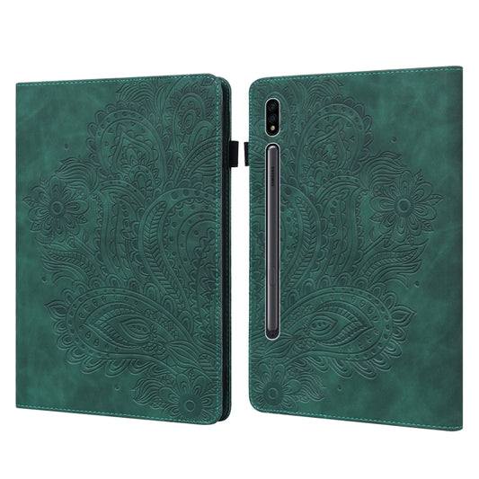 For Samsung Galaxy Tab S9 / S9 FE Peacock Embossed Pattern Leather Tablet Case(Green) by bashfashion