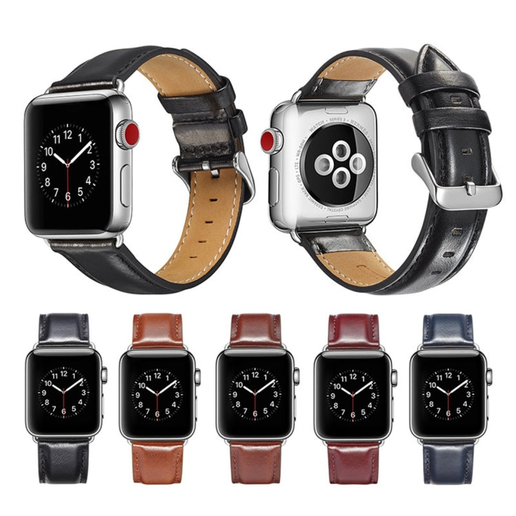 For Apple Watch Series 7 41mm / 6 & SE & 5 & 4 40mm / 3 & 2 & 1 38mm Crazy Horse Texture Top-grain Leather Watch Band(Dark Brown) by bashfashion