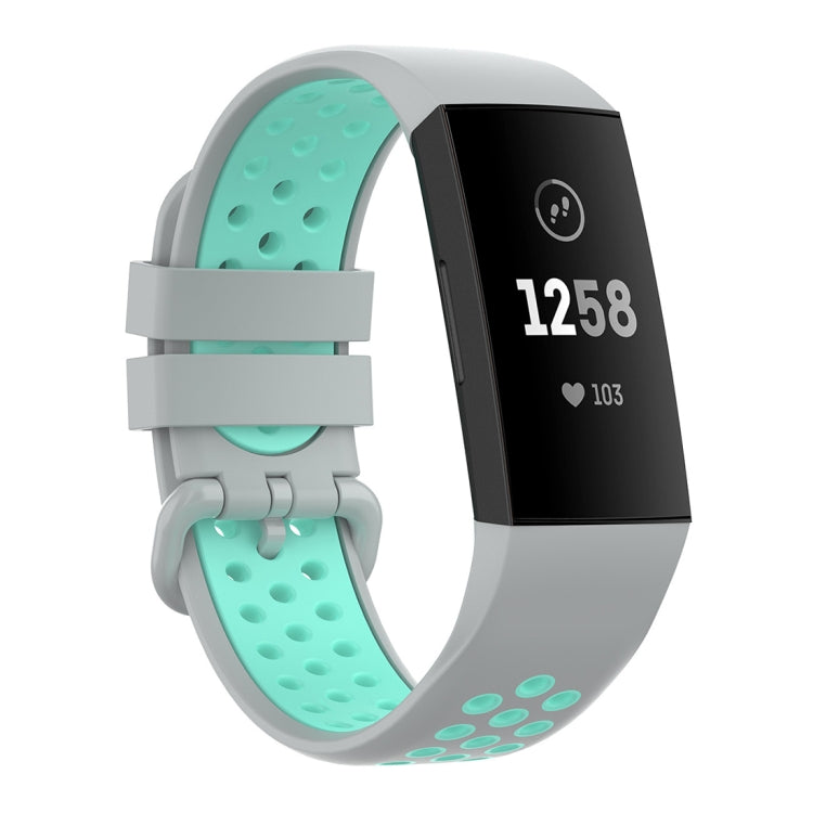 For Fitbit Charge 4 / Charge 3 / Charge 3 SE Watch Button Two Colors Silicone Replacement Strap Watchband(Grey Teal) by bashfashion