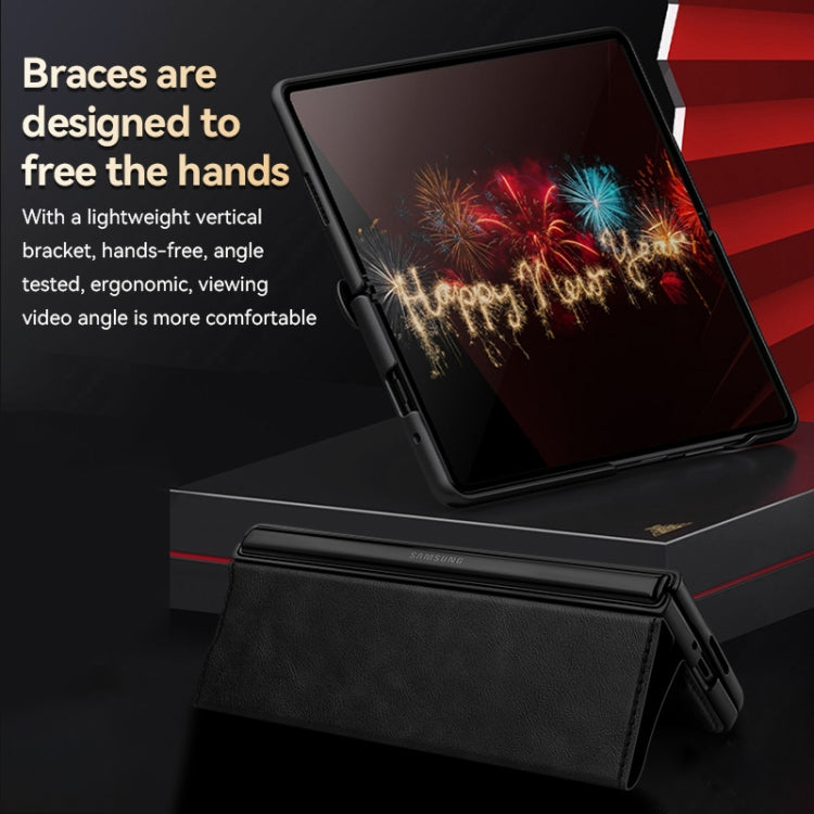 For Samsung Galaxy Z Fold3 / W22 SULADA All-inclusive Magnetic Snap Flip Leather Phone Case(Black) by SULADA