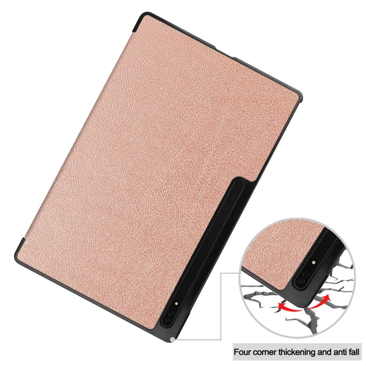 For Samsung Galaxy Tab S10 Ultra / S9 Ultra Custer Pure Color 3-Fold Holder Smart Leather Tablet Case(Rose Gold) by bashfashion