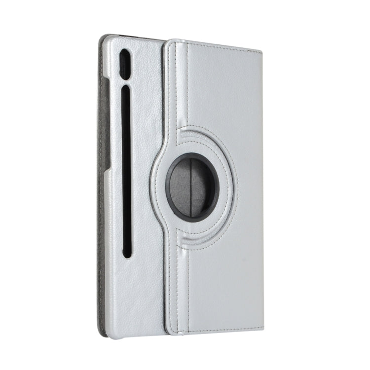 For Samsung Galaxy Tab S9 Ultra Litchi Texture 360 Degrees Rotation Holder Leather Tablet Case(Silver) by bashfashion