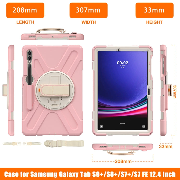 For Samsung Galaxy Tab S9+ / S8+ Rotatable Kickstand Grip Heavy Duty Hard Rugged Tablet Case(Pink) by bashfashion