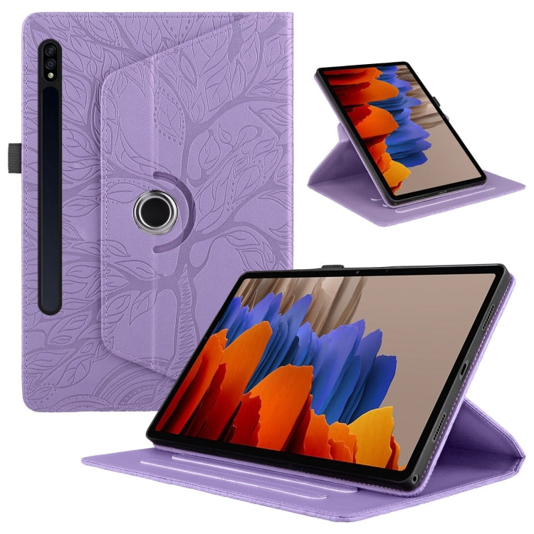For Samsung Galaxy Tab S10 / S8 / S7 Tree Life Embossed Rotation Leather Tablet Case(Purple) by bashfashion