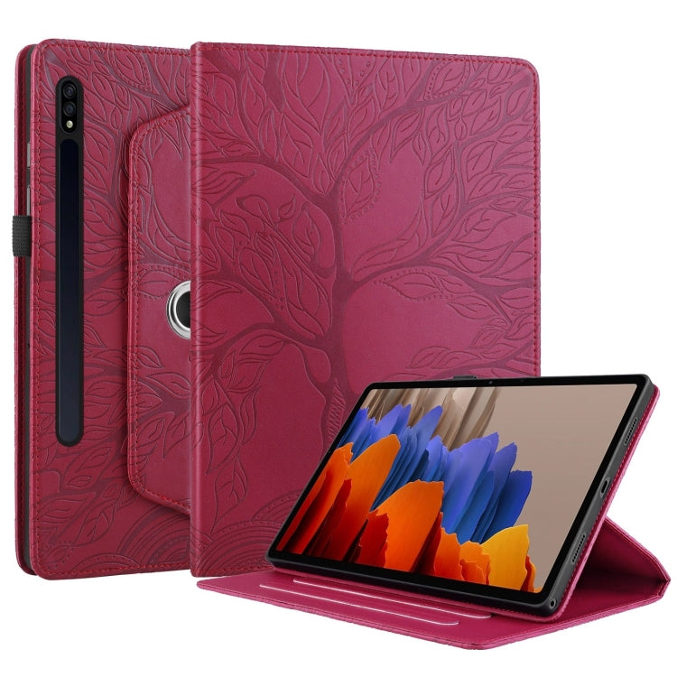For Samsung Galaxy Tab S9 / S9 FE Tree Life Embossed Rotation Leather Tablet Case(Red) by bashfashion