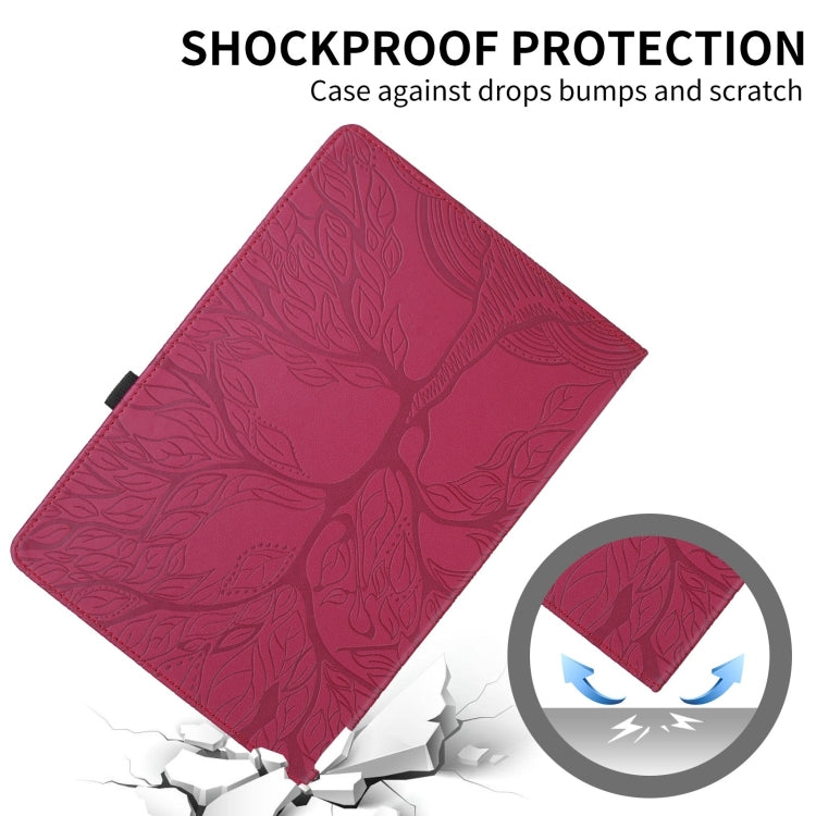 For Samsung Galaxy Tab S9 / S9 FE Tree Life Embossed Rotation Leather Tablet Case(Red) by bashfashion
