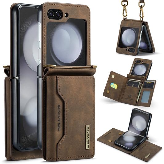 For Samsung Galaxy Z Flip5 5G DG.MING M2 Series Card Bag Magnetic Leather Phone Case(Coffee) by DG.MING