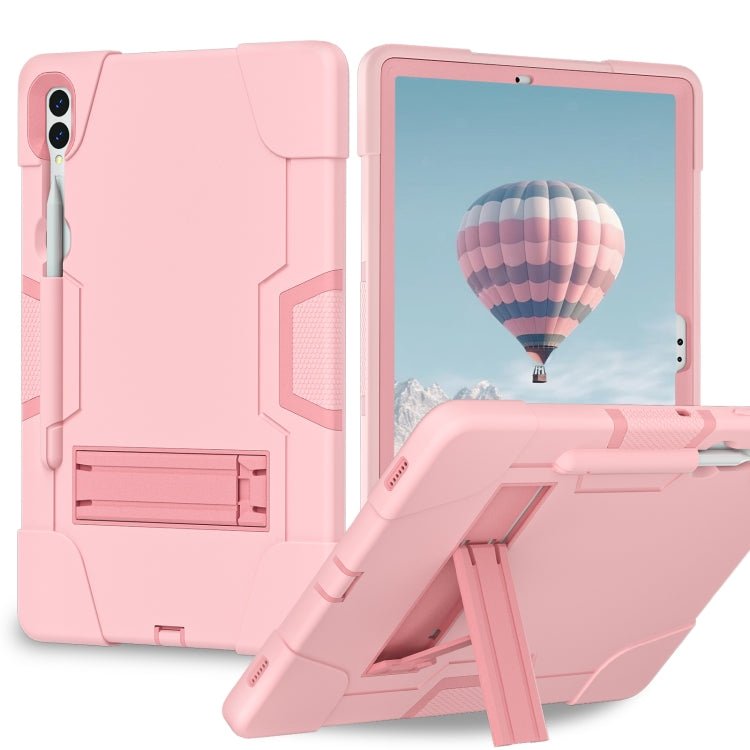 For Samsung Galaxy Tab S9+ Contrast Color Silicone PC Tablet Case with Holder(Rose Gold) by bashfashion