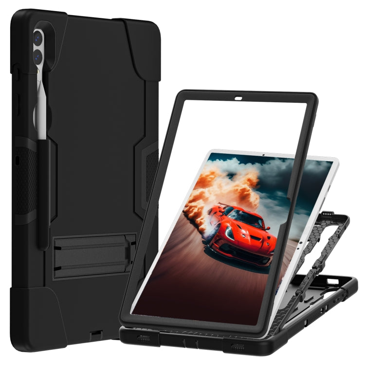 For Samsung Galaxy Tab S9+ Contrast Color Silicone PC Tablet Case with Holder(Black) by bashfashion