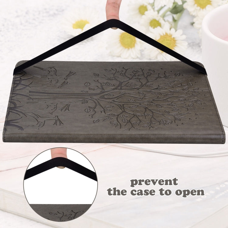 For Samsung Galaxy Tab A9+ Tree & Deer Embossed Leather Tablet Case(Grey) by bashfashion