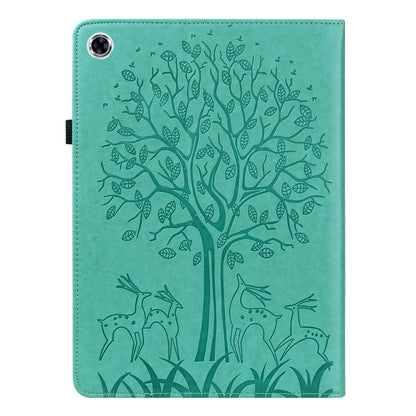 For Samsung Galaxy Tab A9+ Tree & Deer Embossed Leather Tablet Case(Green) by bashfashion