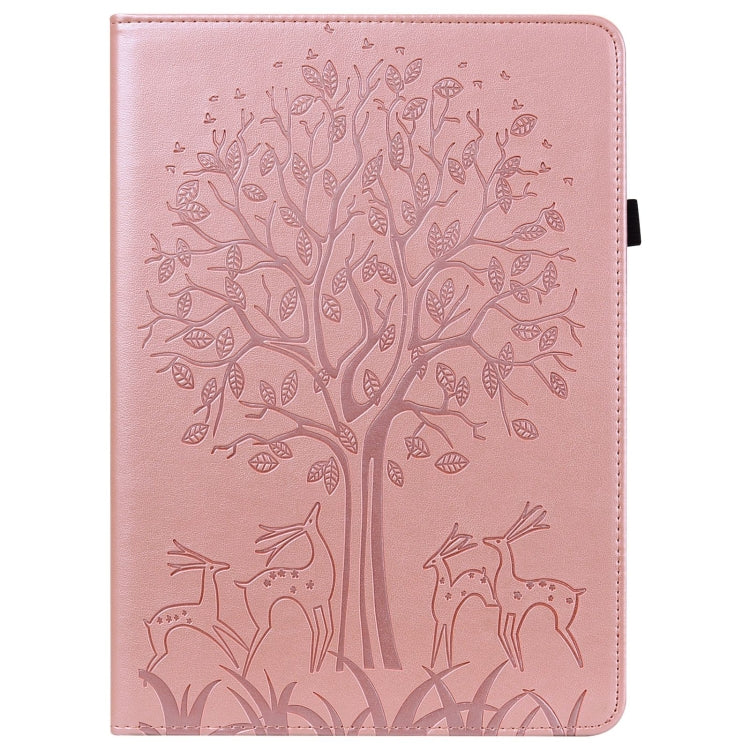 For Samsung Galaxy Tab A9 Tree & Deer Embossed Leather Tablet Case(Pink) by bashfashion
