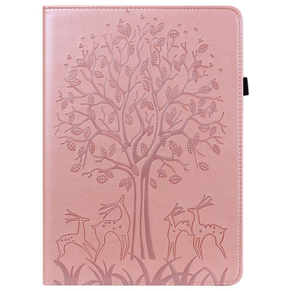 For Samsung Galaxy Tab A9 Tree & Deer Embossed Leather Tablet Case(Pink) by bashfashion