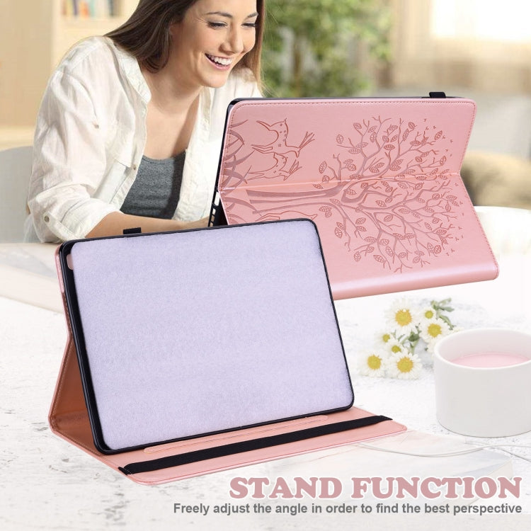 For Samsung Galaxy Tab A9 Tree & Deer Embossed Leather Tablet Case(Pink) by bashfashion
