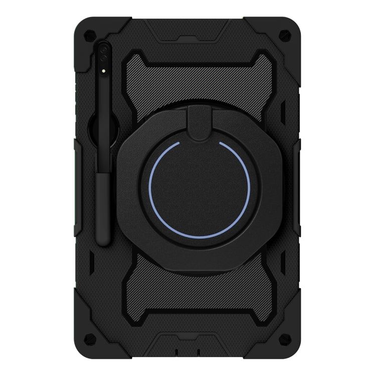 For Samsung Galaxy Tab S9 Ultra Armor Portable Rotating Ring Holder Silicone Tablet Case(Black) by bashfashion
