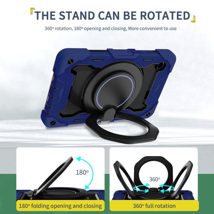 For Samsung Galaxy Tab A9 Armor Portable Rotating Ring Holder Silicone Tablet Case(Navy Blue) by bashfashion