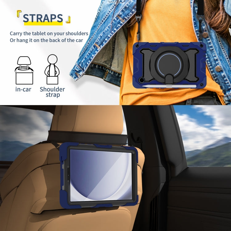 For Samsung Galaxy Tab A9 Armor Portable Rotating Ring Holder Silicone Tablet Case(Navy Blue) by bashfashion