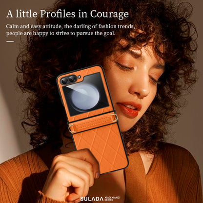 For Samsung Galaxy Z Flip5 SULADA Elegant Rhombic Texture Folding Phone Case with Lanyard(Black) by SULADA