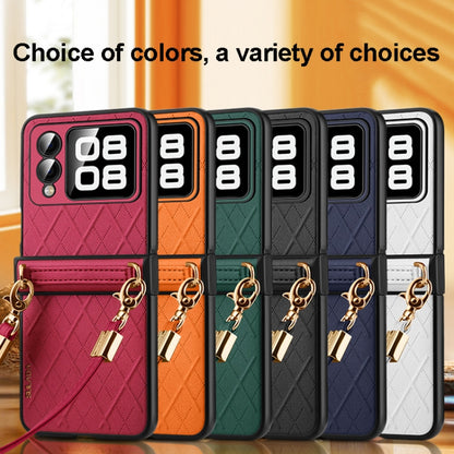 For Huawei nova Flip SULADA Elegant Rhombic Texture Folding Phone Case with Lanyard(White) by SULADA