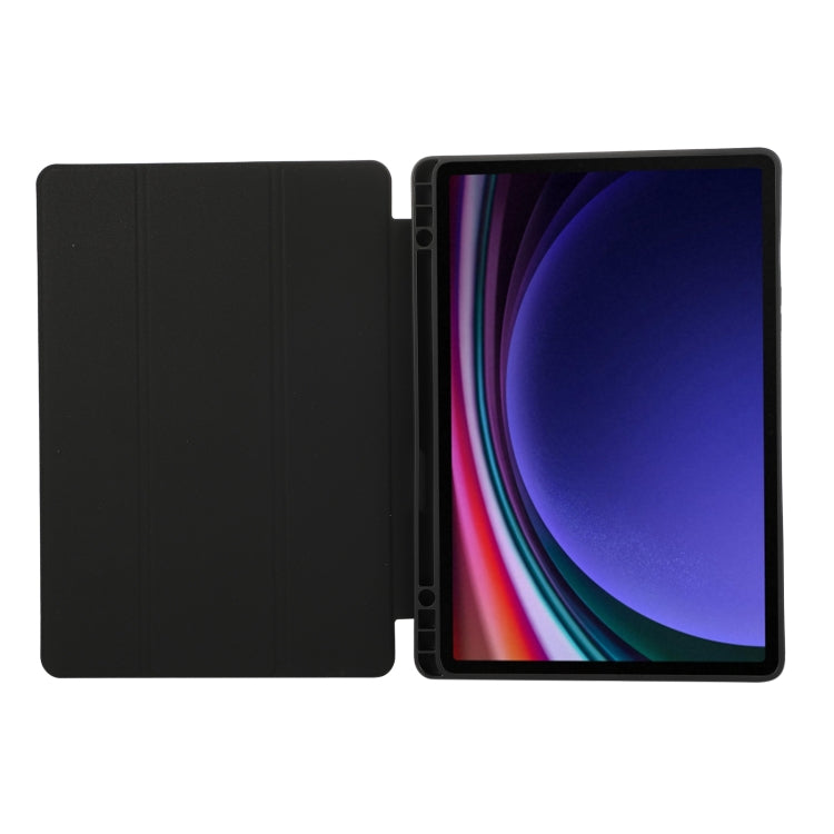 For Samsung Galaxy Tab S10 FE / S9 3-Fold Pure Color TPU Leather Tablet Case with Pen Slot(Black) by bashfashion
