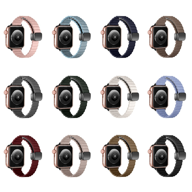 For Apple Watch Series 5 44mm Water Ripple Magnetic Folding Buckle Watch Band, Style: Thin Version(Khaki) by bashfashion