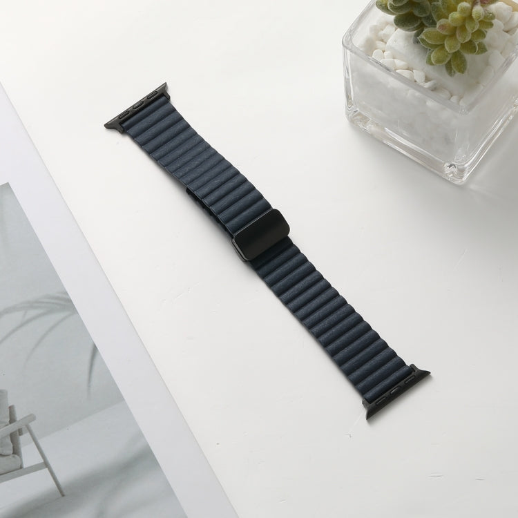 For Apple Watch Series 2 42mm Water Ripple Magnetic Folding Buckle Watch Band, Style: Bold Version(Indigo Blue) by bashfashion