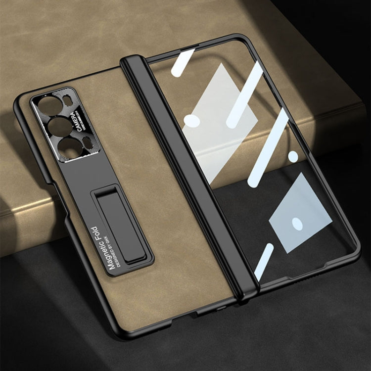 For Honor Magic V2 GKK Integrated Frosted Fold Hinge Leather Phone Case with Holder(Black) by GKK