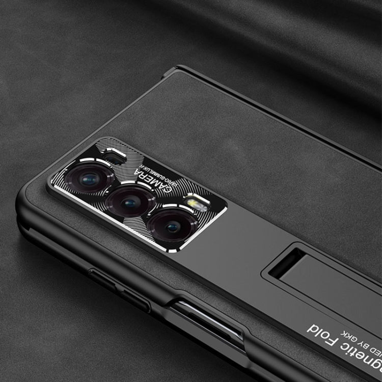 For Honor Magic V2 GKK Integrated Frosted Fold Hinge Leather Phone Case with Holder(Black) by GKK