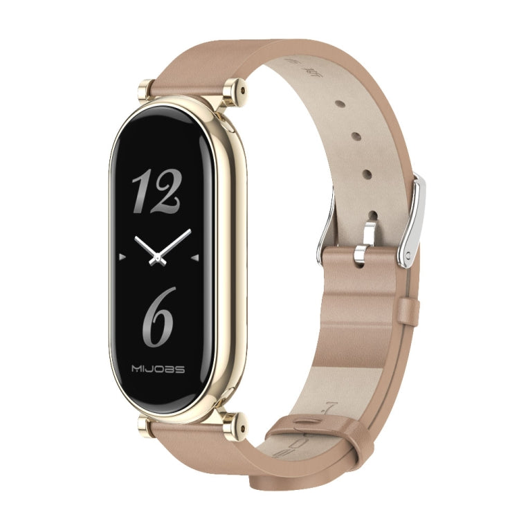 For Xiaomi Smart Band 10 / 9 / 8 Mijobs GT4 First Layer Cowhide Watch Band(Apricot Light Gold) by MIJOBS