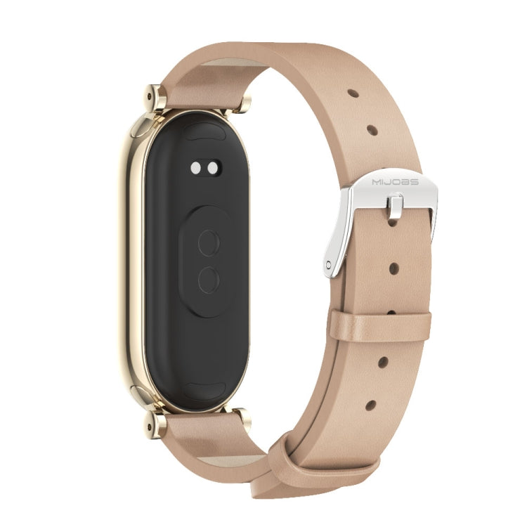 For Xiaomi Smart Band 10 / 9 / 8 Mijobs GT4 First Layer Cowhide Watch Band(Apricot Light Gold) by MIJOBS