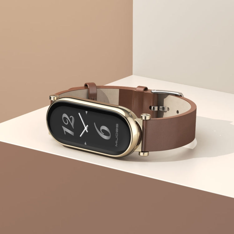 For Xiaomi Smart Band 10 / 9 / 8 Mijobs GT4 First Layer Cowhide Watch Band(Apricot Light Gold) by MIJOBS