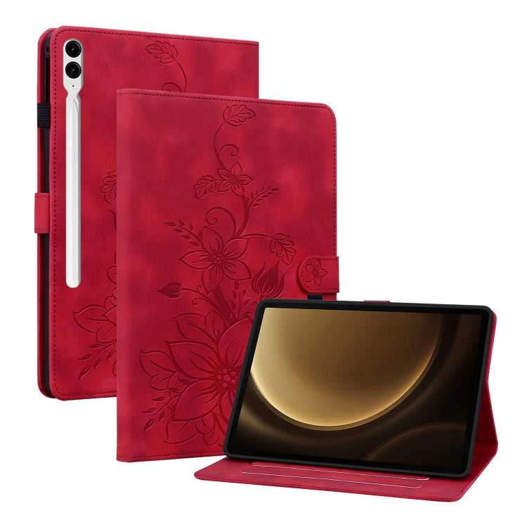 For Samsung Galaxy Tab S9+ / S9 FE+ Lily Embossed Leather Tablet Case(Red) by bashfashion