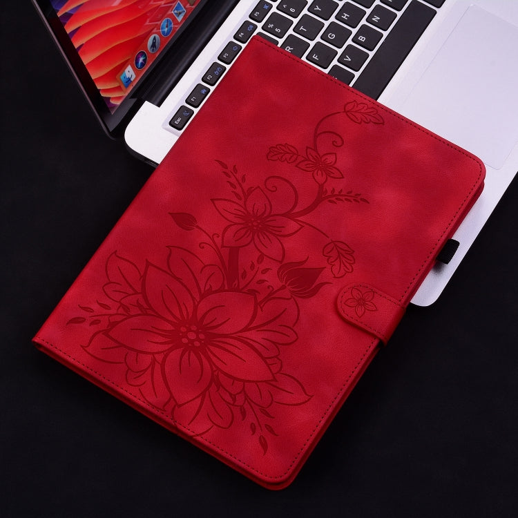 For Samsung Galaxy Tab S9+ / S9 FE+ Lily Embossed Leather Tablet Case(Red) by bashfashion