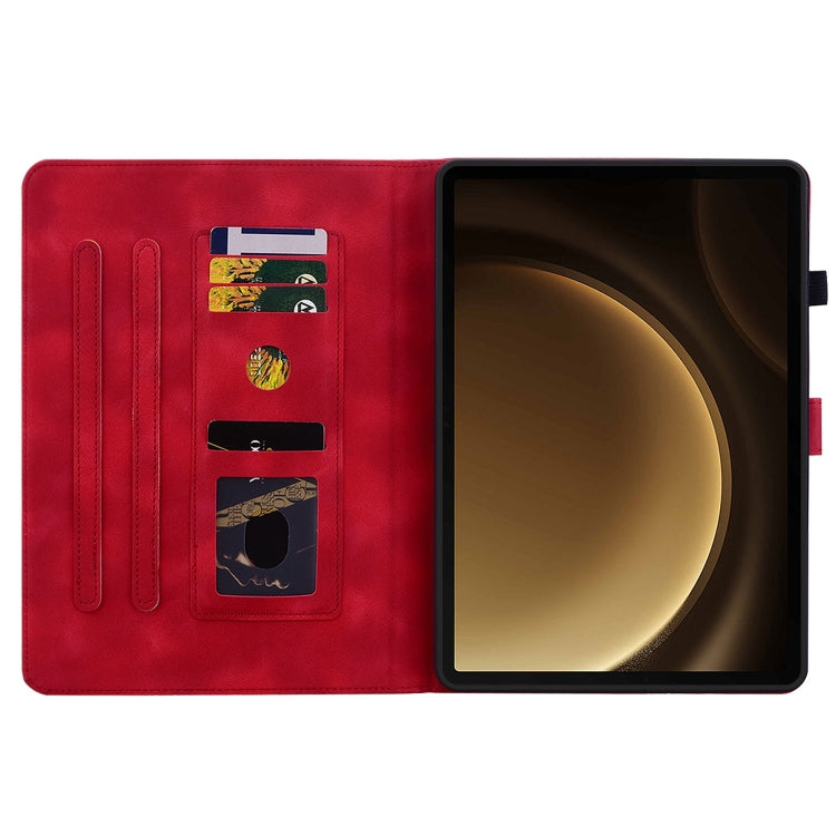 For Samsung Galaxy Tab S9+ / S9 FE+ Lily Embossed Leather Tablet Case(Red) by bashfashion