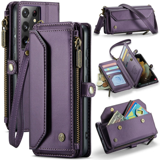 For Samsung Galaxy S21 Ultra 5G CaseMe C36 Card Slots Zipper Wallet RFID Anti-theft Leather Phone Case(Purple) by CaseMe