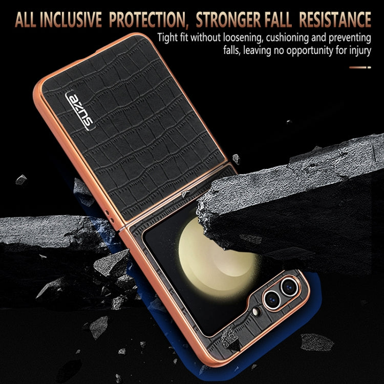 For Samsung Galaxy Z Flip6 / 7 FE AZNS Electroplated Frame Crocodile Texture Full Coverage Phone Case(Black) by AZNS